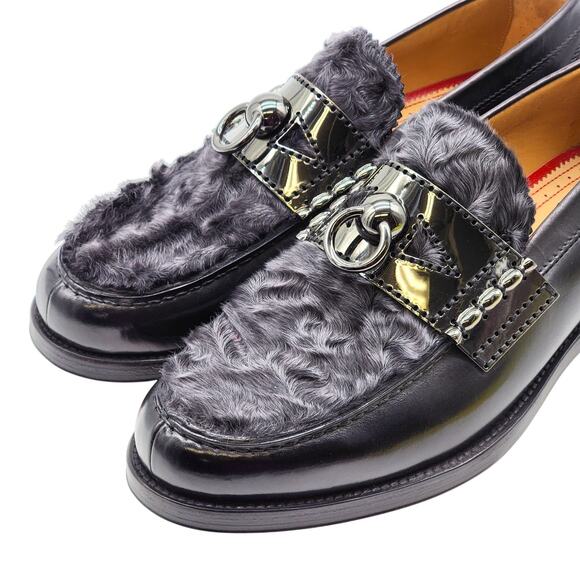 Christian Louboutin Fur Trim Metal Ornament Leather Loafers EU 41 US 8 - NWB